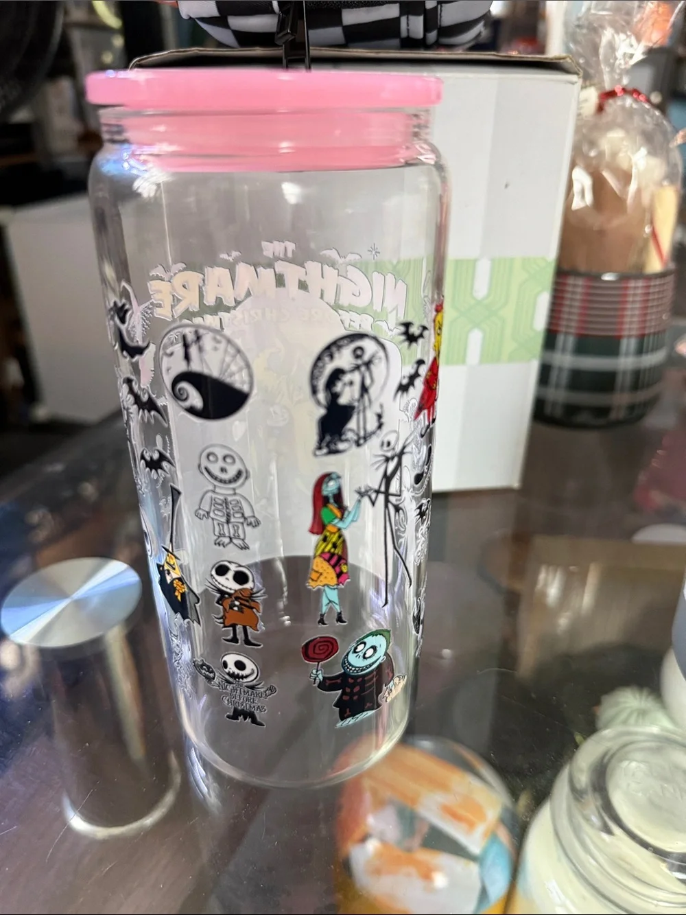 The Nightmare Before Christmas Acrylic Pink Lid Glass